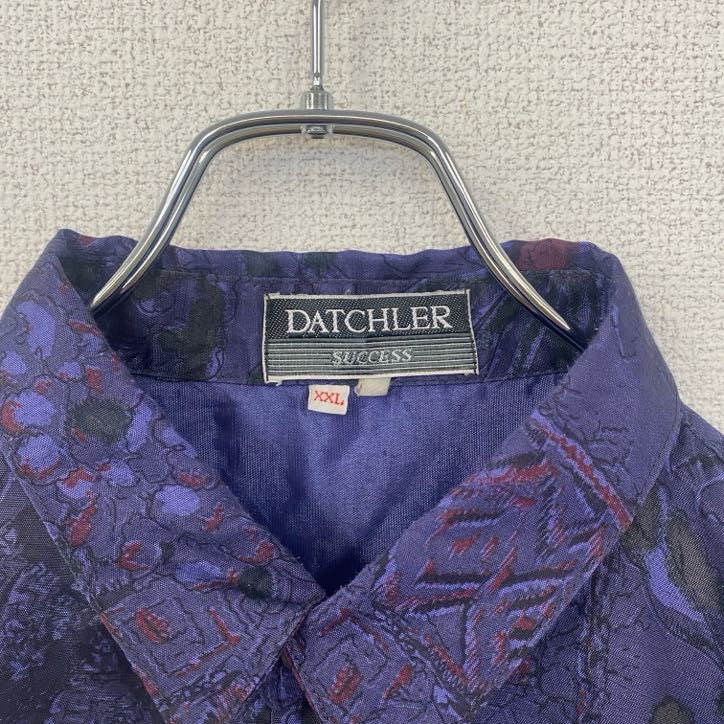 古着 used　長袖柄シャツ　フラワーパターン　総柄　胸ポケット　紫　パープル　レトロデザイン　幾何学模様　2XLサイズ
