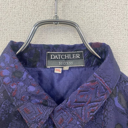 古着 used　長袖柄シャツ　フラワーパターン　総柄　胸ポケット　紫　パープル　レトロデザイン　幾何学模様　2XLサイズ