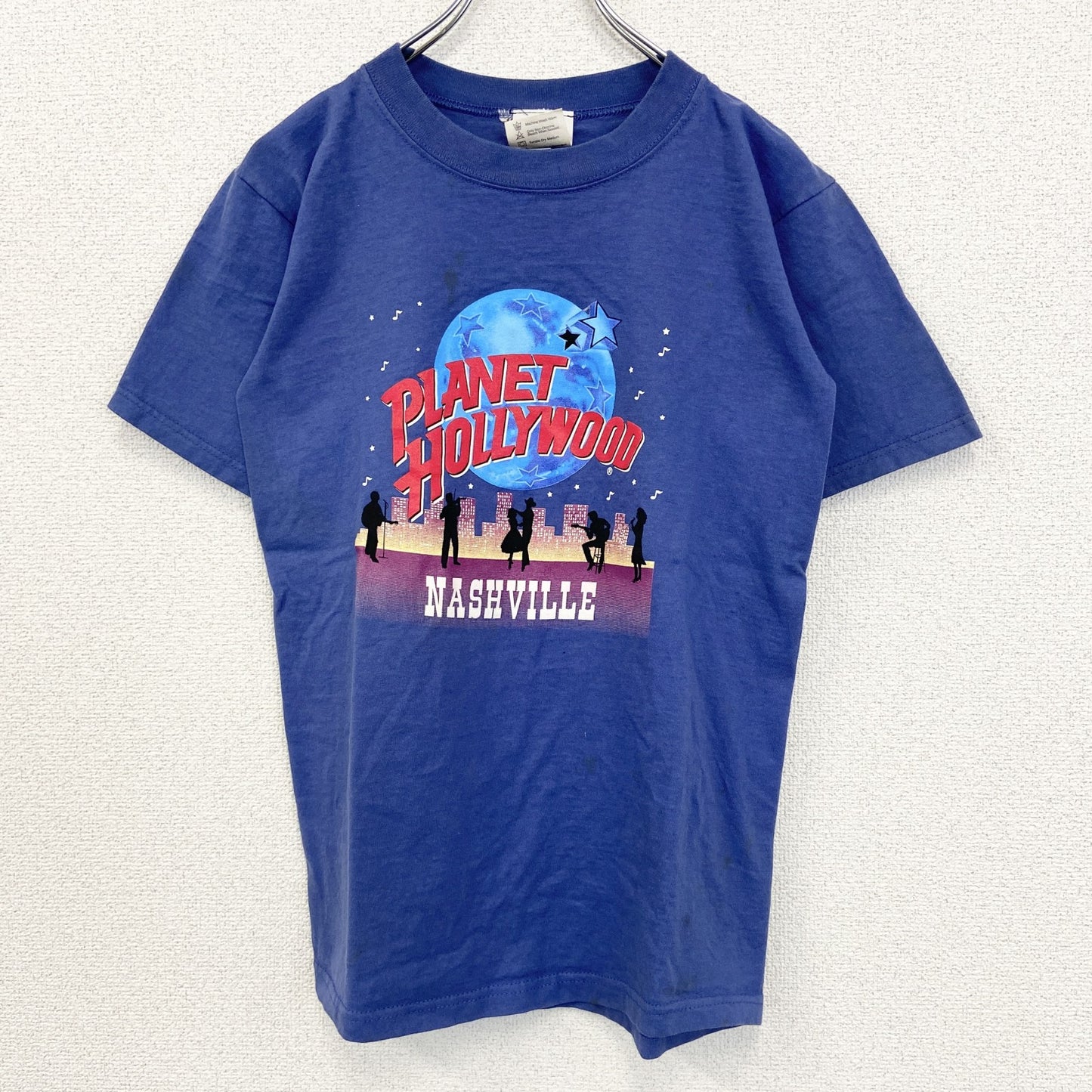 古着 used　PLANET HOLLYWOOD　半袖プリントTシャツ　NASHVILLE　カジュアル　クルーネック　青　Sサイズ