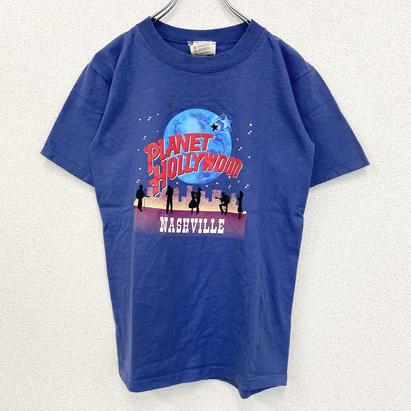 古着 used　PLANET HOLLYWOOD　半袖プリントTシャツ　NASHVILLE　カジュアル　クルーネック　青　Sサイズ