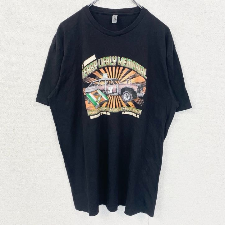 古着 used　NEXTLEVEL　半袖カーデザインクルーネックTシャツ　バックプリント　車　黒　ブラック　春夏服　XLサイズ