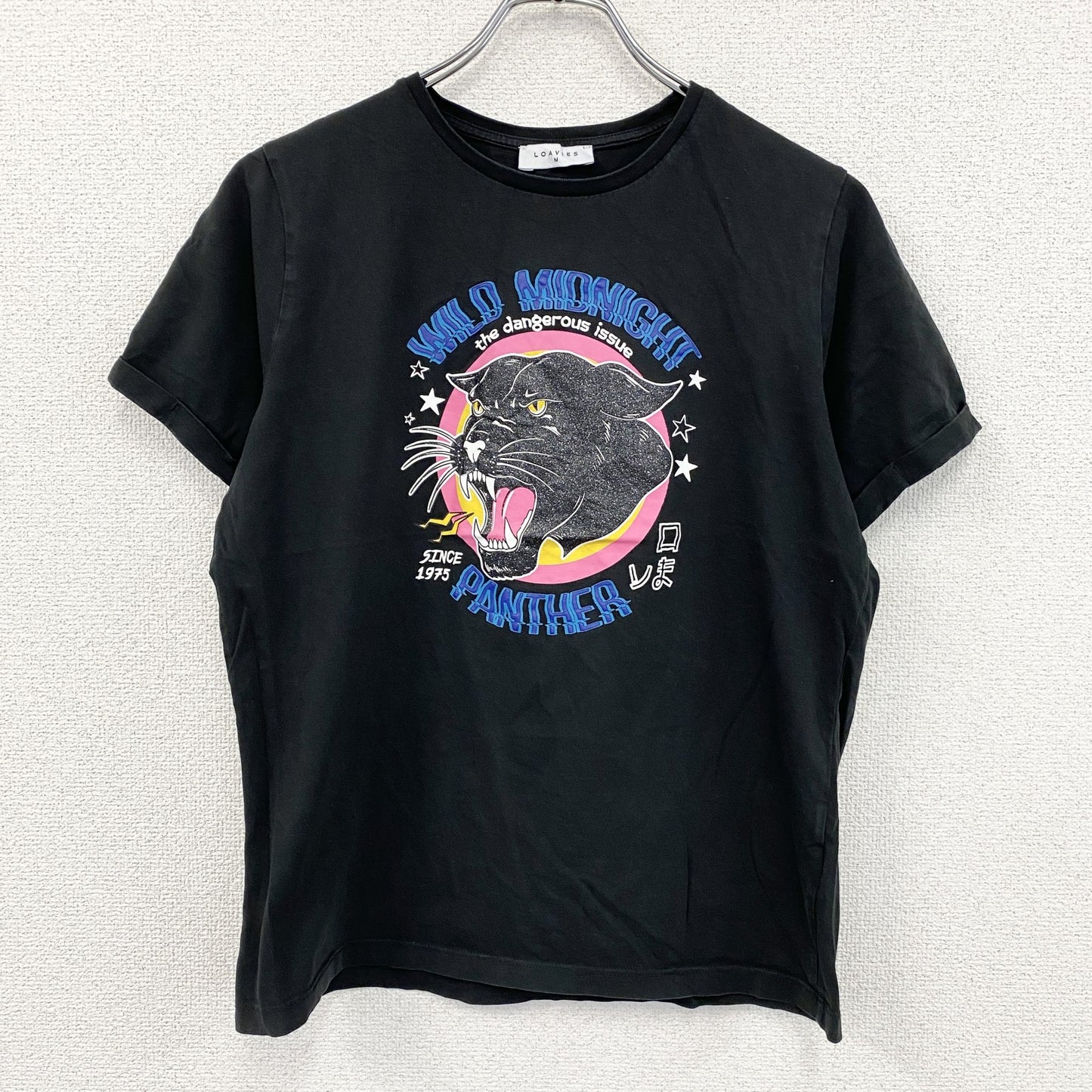 LOAVIES　ロヴィース　半袖プリントTシャツ　Panthers　アーチプリント　黒　ブラック　Mサイズ
