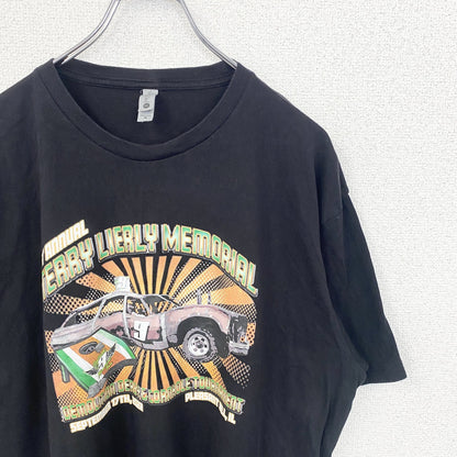 古着 used　NEXTLEVEL　半袖カーデザインクルーネックTシャツ　バックプリント　車　黒　ブラック　春夏服　XLサイズ