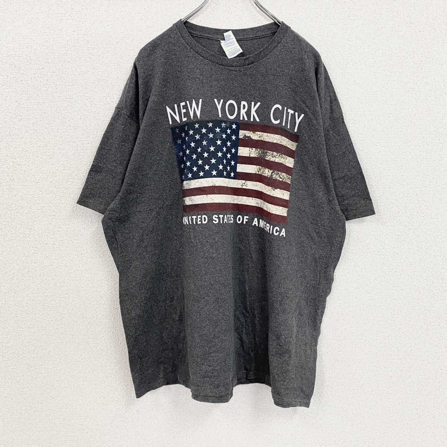 DELTA　デルタ　半袖プリントTシャツ　NEW YORK CITY　星条旗　灰色　ダークグレー　2XLサイズ