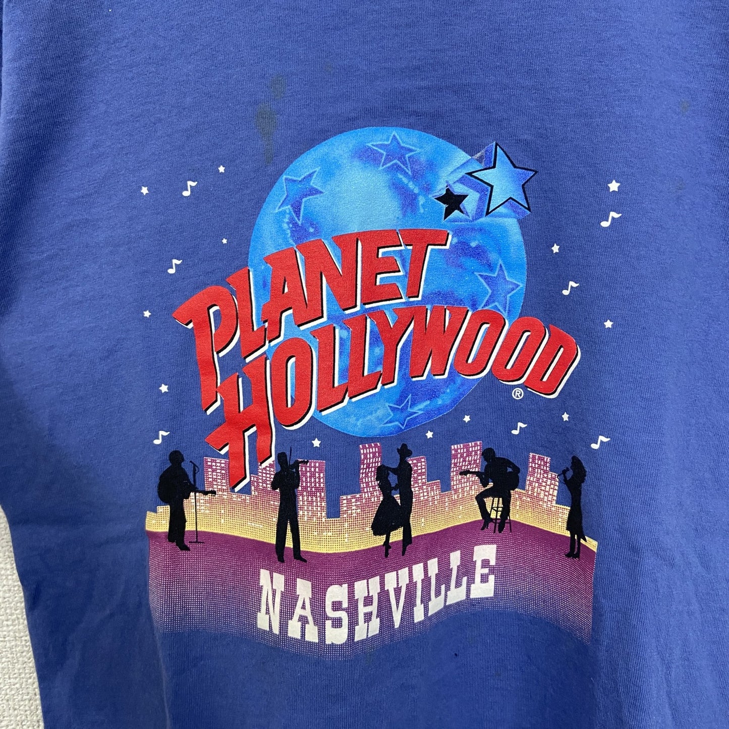 古着 used　PLANET HOLLYWOOD　半袖プリントTシャツ　NASHVILLE　カジュアル　クルーネック　青　Sサイズ