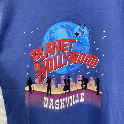 古着 used　PLANET HOLLYWOOD　半袖プリントTシャツ　NASHVILLE　カジュアル　クルーネック　青　Sサイズ