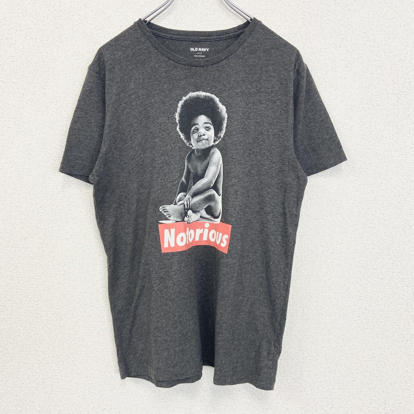 古着 used　OLD NAVY　半袖プリントTシャツ　赤ちゃん　カジュアルデザイン　クルーネック　グレー　レトロ　Sサイズ
