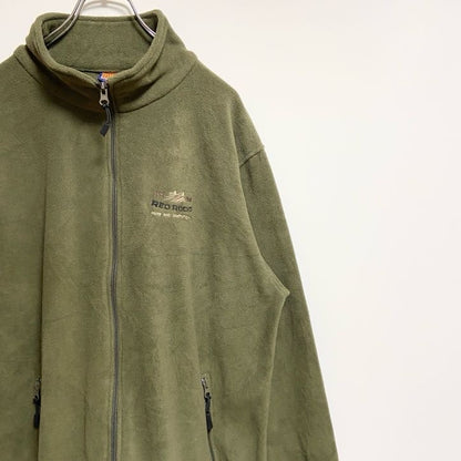 古着 used　TIPSY　長袖ジップアップフリースジャケット　ハイネックブルゾン　ワンポイント刺繡　緑　グリーン　Lサイズ
