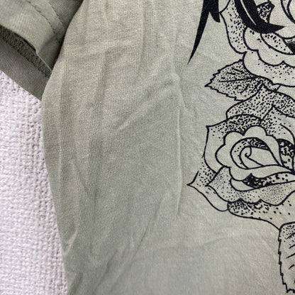 REGULAR FIT　半袖プリントTシャツ　スカル　骸骨　NEW YORK　英字プリント　カーキ　Lサイズ