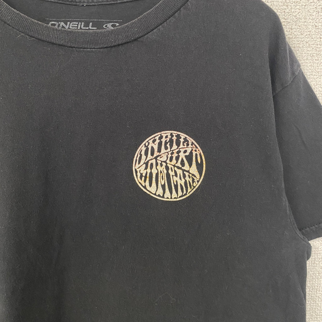 古着 used　O’NEILL　半袖クルーネックデザインTシャツ　バックプリント　黒　ブラック　春夏服　Mサイズ