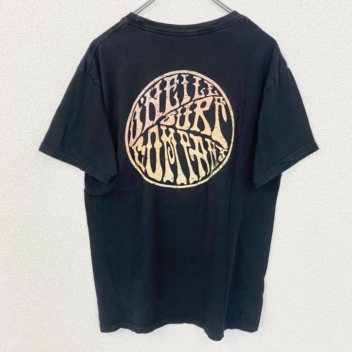 古着 used　O’NEILL　半袖クルーネックデザインTシャツ　バックプリント　黒　ブラック　春夏服　Mサイズ
