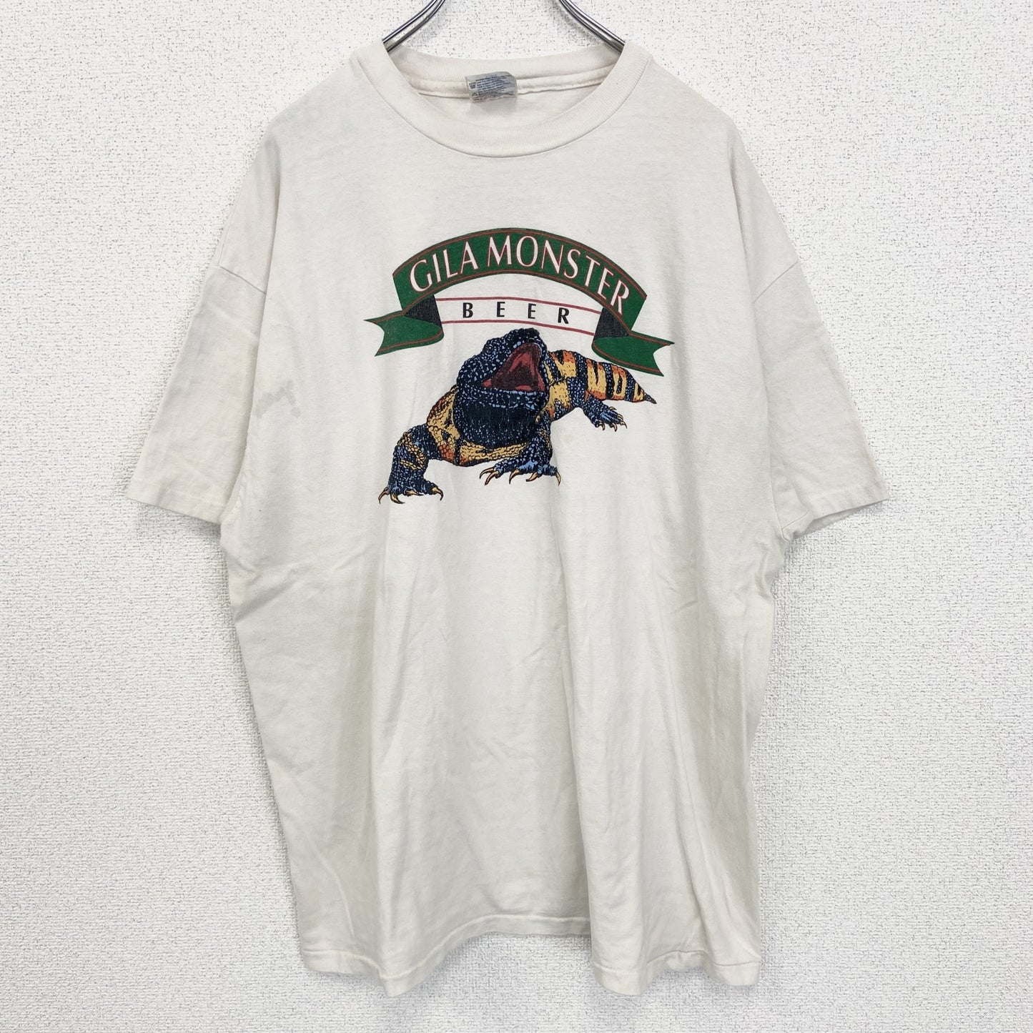 古着 used　Hanes　ヘインズ　半袖プリントTシャツ　カジュアル　シングルステッチ　90s　クルーネック　ベージュ　Lサイズ