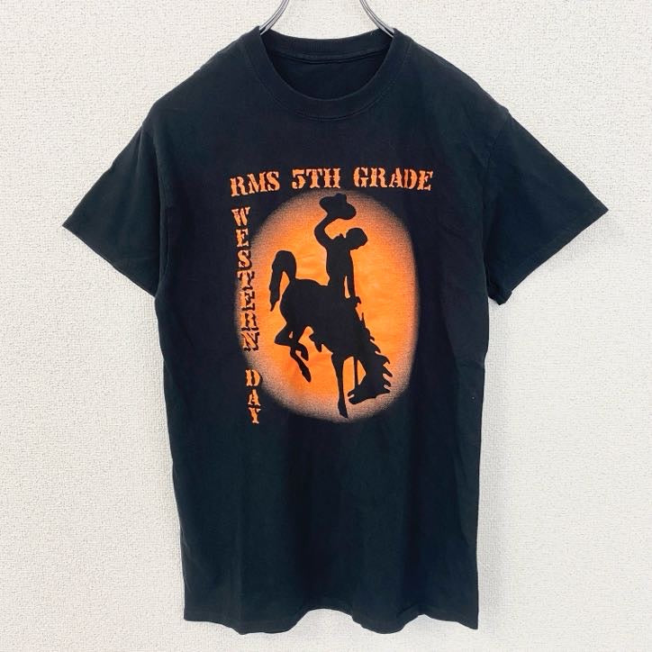 古着 used　半袖クルーネックプリントデザインTシャツ　カウボーイ　馬　WESTERN DAY　黒　ブラック　春夏服