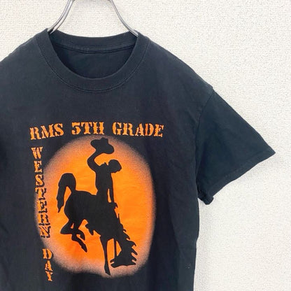 古着 used　半袖クルーネックプリントデザインTシャツ　カウボーイ　馬　WESTERN DAY　黒　ブラック　春夏服