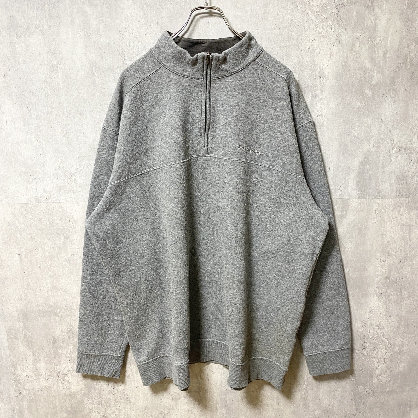 古着 used　Columbia コロンビア　長袖ハーフジップスウェット　トレーナー　オーバーサイズ　グレー　XXLサイズ