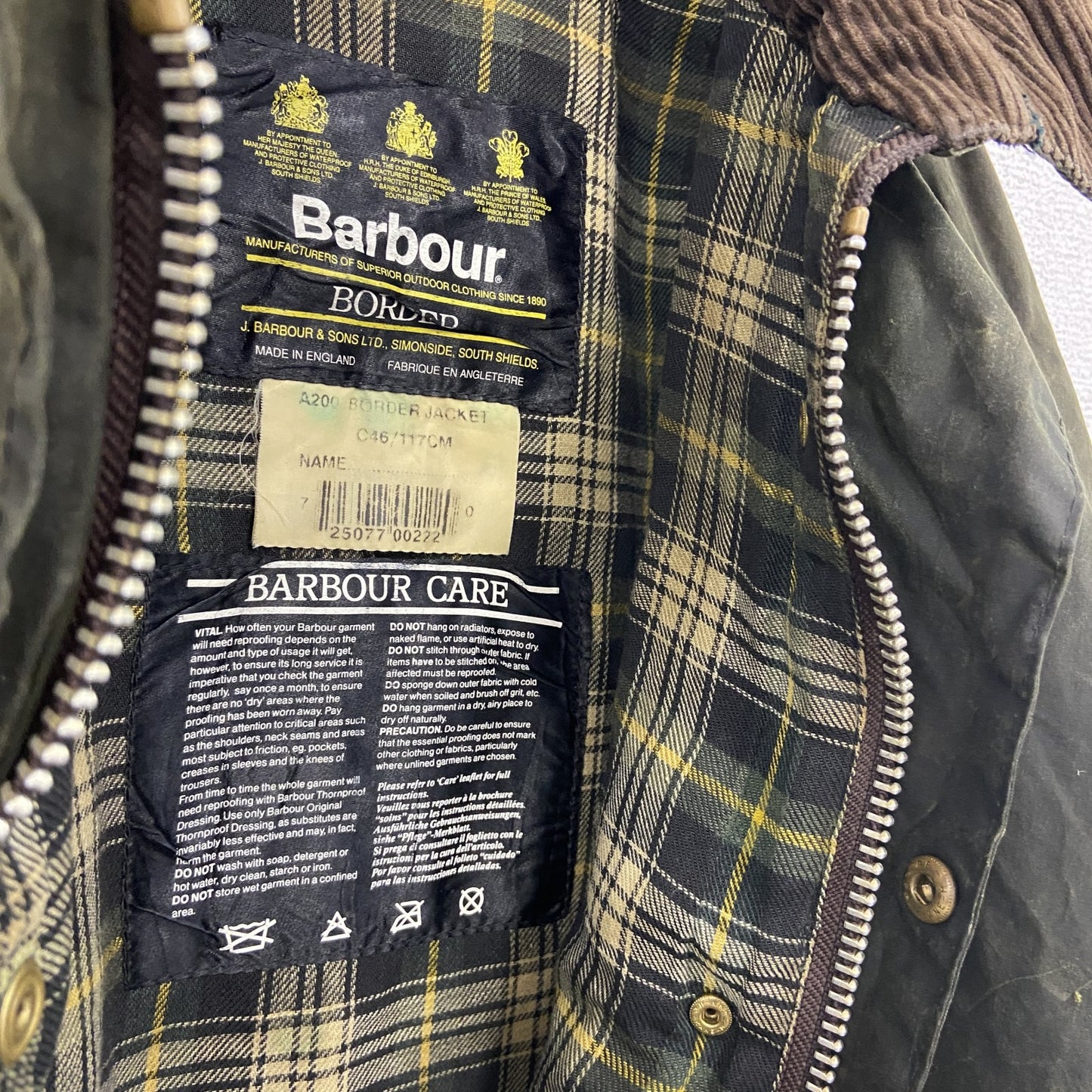 ～90s　Barbour　バブアー　BORDER　ボーダー　オイルドジャケット　ヴィンテージ　カーキ　C46サイズ