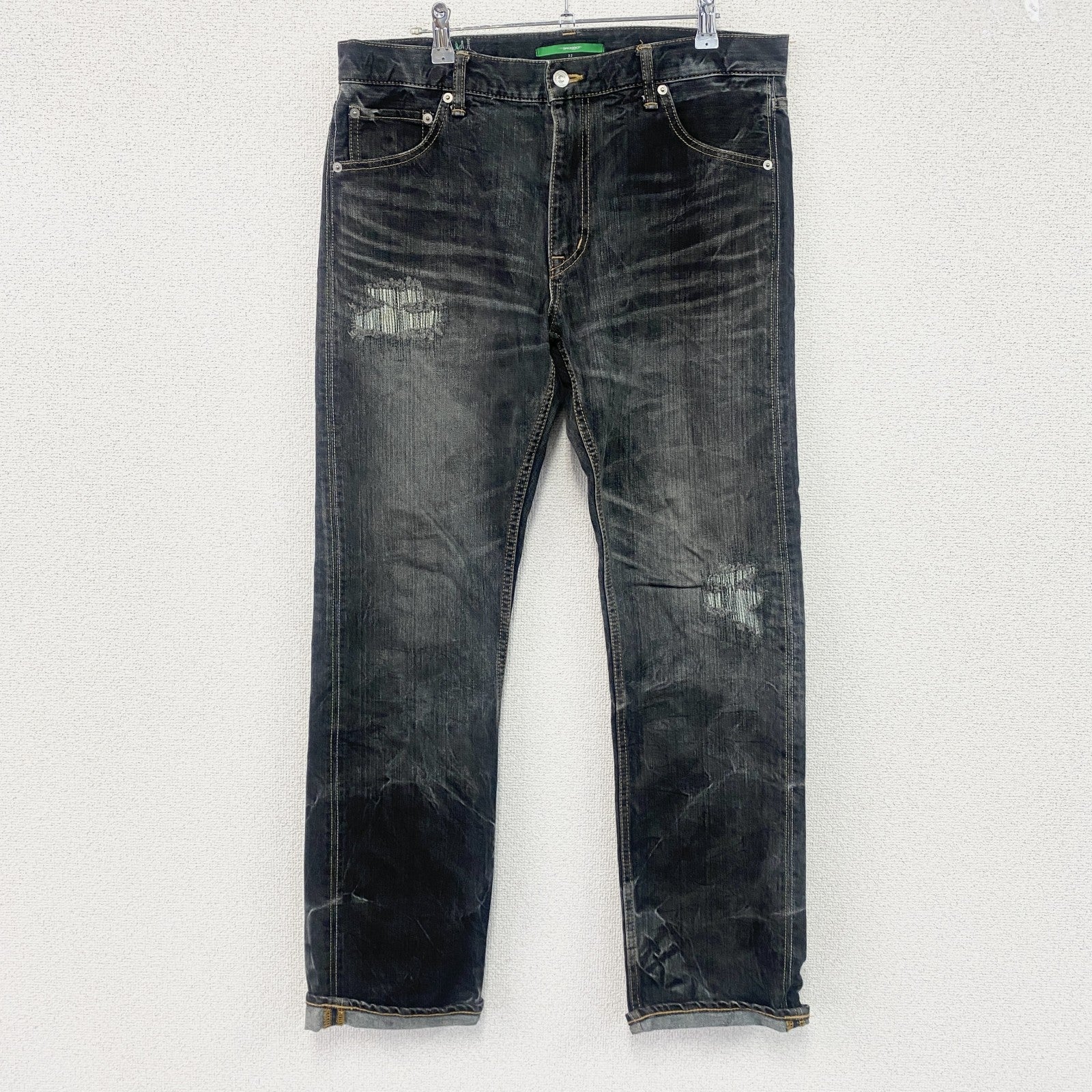 SWAGGER　スワッガー　ブラックデニムパンツ/ダメージジーンズ　ハチの巣　縦落ち　鬼ヒゲ　ジップフライ　黒　ブラック　32サイズ