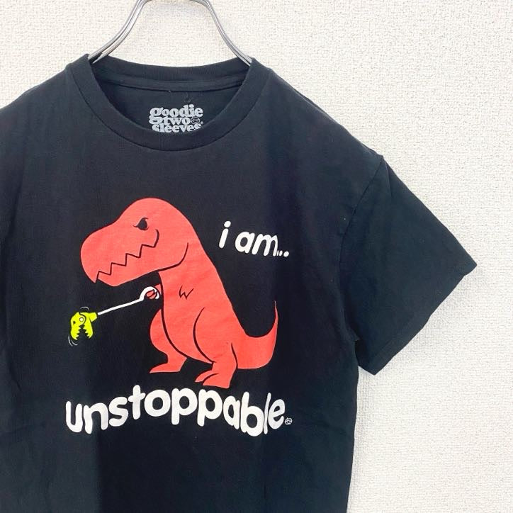 古着 used　goodie two sleeves　半袖プリントデザインTシャツ　恐竜　黒　ブラック　春夏服　Sサイズ
