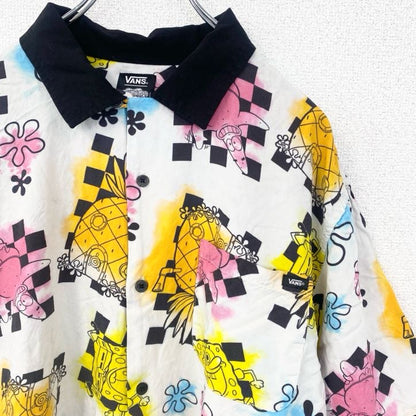 古着 used　VANS　半袖プリント柄シャツ　アニメ　カートゥーン　スポンジボブ　総柄　胸ポケット　レトロデザイン　XLサイズ