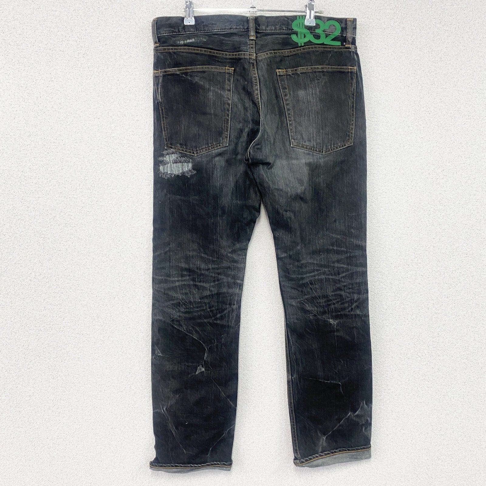 SWAGGER　スワッガー　ブラックデニムパンツ/ダメージジーンズ　ハチの巣　縦落ち　鬼ヒゲ　ジップフライ　黒　ブラック　32サイズ