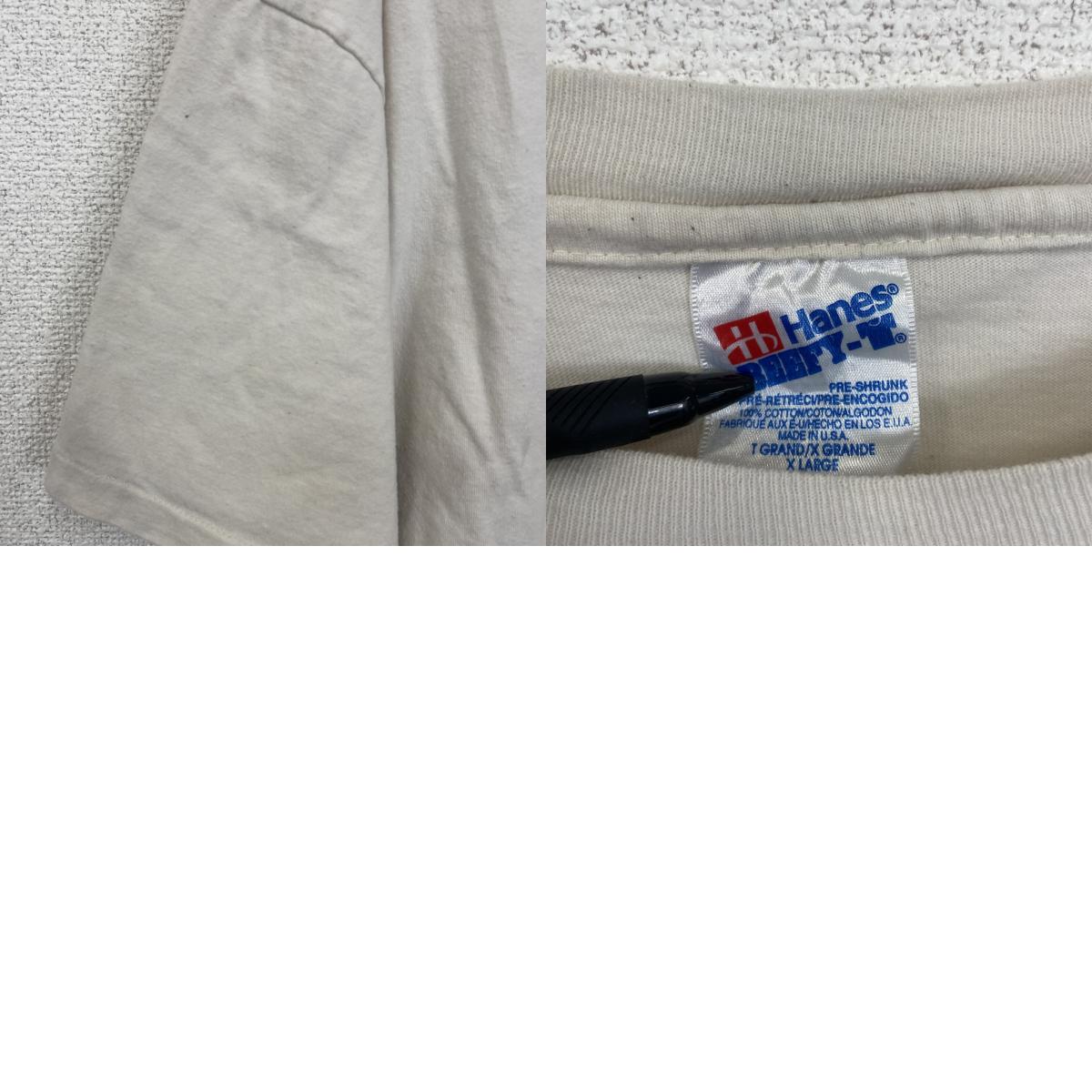 古着 used　Hanes　ヘインズ　半袖プリントTシャツ　カジュアル　シングルステッチ　90s　クルーネック　ベージュ　Lサイズ