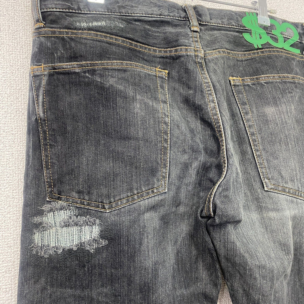 SWAGGER　スワッガー　ブラックデニムパンツ/ダメージジーンズ　ハチの巣　縦落ち　鬼ヒゲ　ジップフライ　黒　ブラック　32サイズ