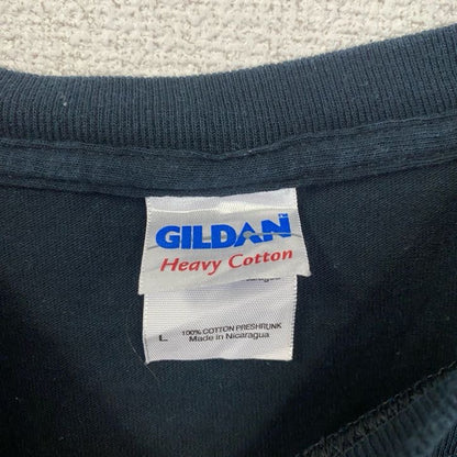 古着 used　GILDAN　ギルダン　半袖英字ロゴデザインTシャツ　バックプリント　黒　ブラック　春夏服　Lサイズ