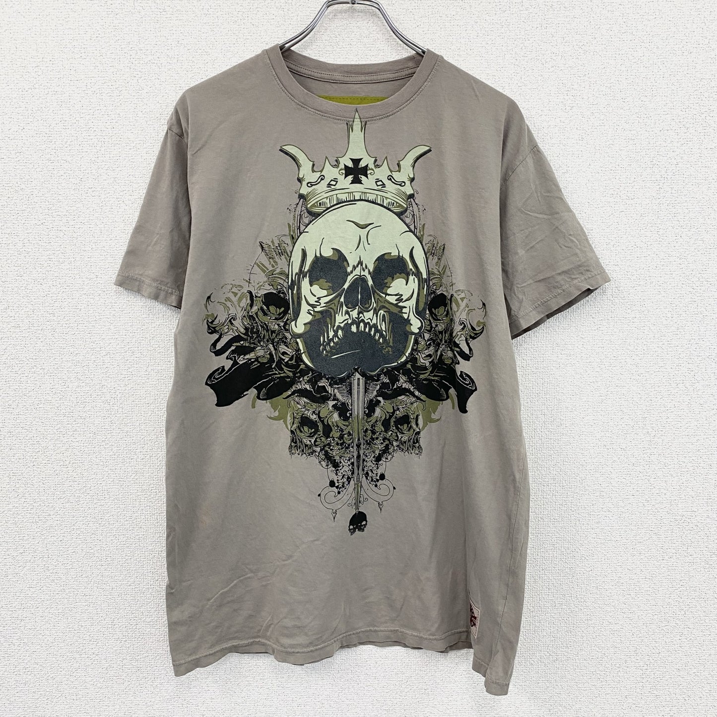 WEE　半袖プリントTシャツ　スカル　骸骨　クルーネック　ビックプリント　灰色　グレー　XLサイズ