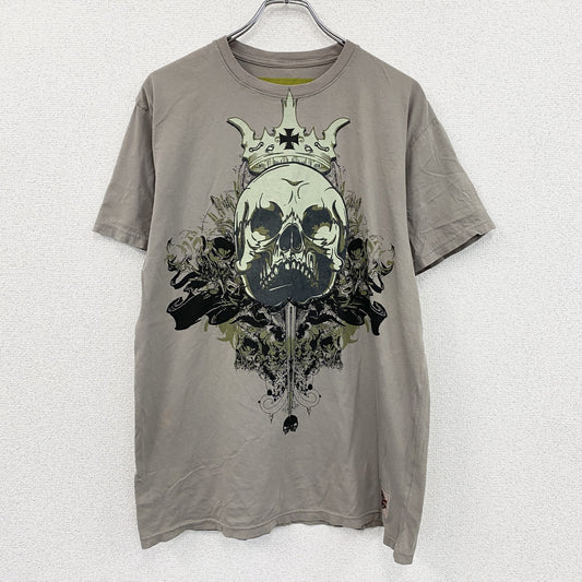 WEE　半袖プリントTシャツ　スカル　骸骨　クルーネック　ビックプリント　灰色　グレー　XLサイズ