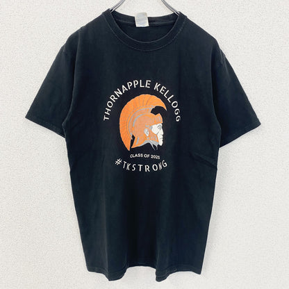 古着 used　PORT&COMPANY　半袖フロントプリントTシャツ　THORNAPPLE KELLOGG　黒　Mサイズ