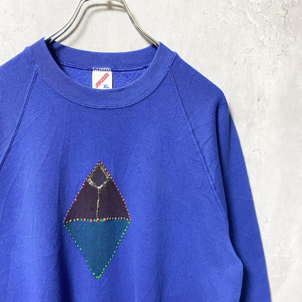 古着 used　80s　USA製　JERZEES ジャージーズ　長袖ラグラン袖スウェット　トレーナー　ヴィンテージ　青　XLサイズ