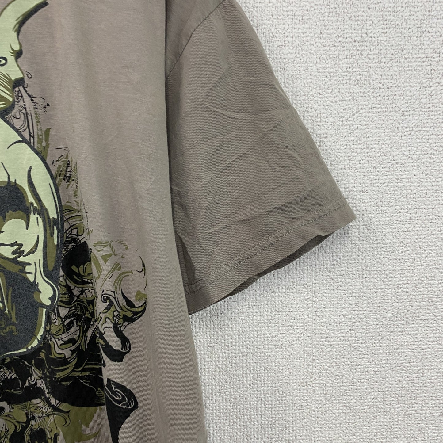 WEE　半袖プリントTシャツ　スカル　骸骨　クルーネック　ビックプリント　灰色　グレー　XLサイズ