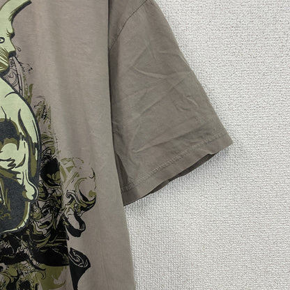 WEE　半袖プリントTシャツ　スカル　骸骨　クルーネック　ビックプリント　灰色　グレー　XLサイズ