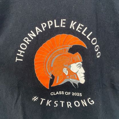 古着 used　PORT&COMPANY　半袖フロントプリントTシャツ　THORNAPPLE KELLOGG　黒　Mサイズ