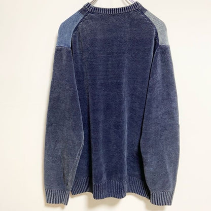 古着 used　GEOFFREYBEENE　長袖ブロックチェックニット　セーター ネイビー　ビッグシルエット　XLサイズ