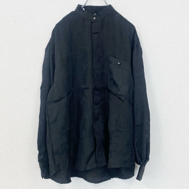 古着 used　長袖柄シャツ　ペイズリー　総柄　比翼ボタン　胸ポケット　レトロデザイン　幾何学模様　XLサイズ