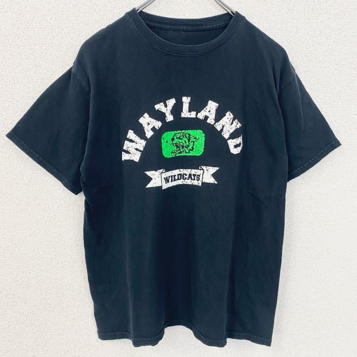 古着 used　半袖ロゴプリントTシャツ　WAYLAND　WILDCATS　黒　ブラック　レトロデザイン　春夏服