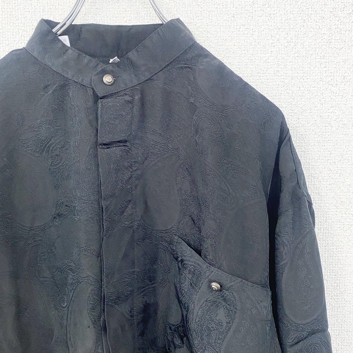 古着 used　長袖柄シャツ　ペイズリー　総柄　比翼ボタン　胸ポケット　レトロデザイン　幾何学模様　XLサイズ
