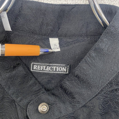 古着 used　長袖柄シャツ　ペイズリー　総柄　比翼ボタン　胸ポケット　レトロデザイン　幾何学模様　XLサイズ
