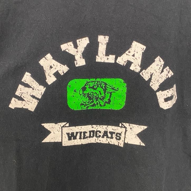 古着 used　半袖ロゴプリントTシャツ　WAYLAND　WILDCATS　黒　ブラック　レトロデザイン　春夏服