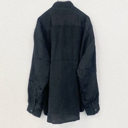 古着 used　長袖柄シャツ　ペイズリー　総柄　比翼ボタン　胸ポケット　レトロデザイン　幾何学模様　XLサイズ
