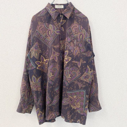 古着 used　長袖プリント柄シャツ　総柄　ペイズリー　紫　パープル　胸ポケット　レトロデザイン　Lサイズ