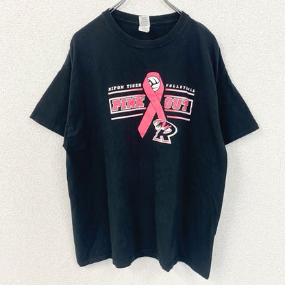 古着 used　GILDAN　ギルダン　半袖デザインプリントTシャツ　バレーボール　PINK OUT　Tiger　黒　XLサイズ