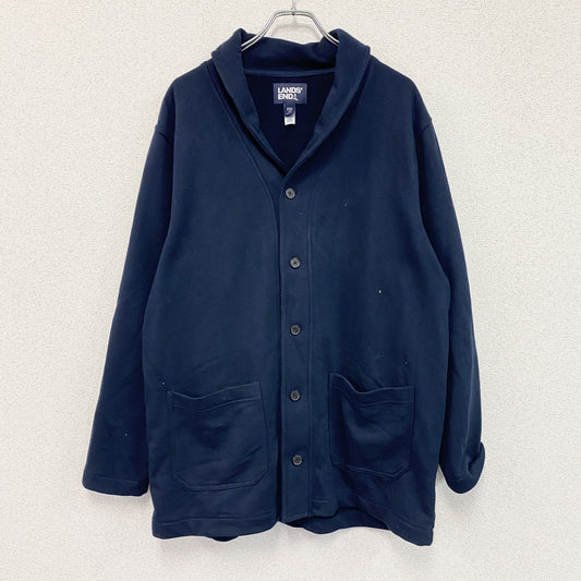 LANDS'END　ランズエンド　ショールカラースウェットカーディガン　紺　ネイビー　2XLサイズ