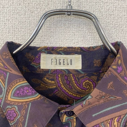 古着 used　長袖プリント柄シャツ　総柄　ペイズリー　紫　パープル　胸ポケット　レトロデザイン　Lサイズ