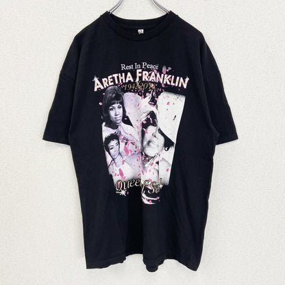 古着 used　ALSTYLE　半袖バンドプリントTシャツ　クルーネック　アレサフランクリン　Y2K　レトロ　黒　XLサイズ