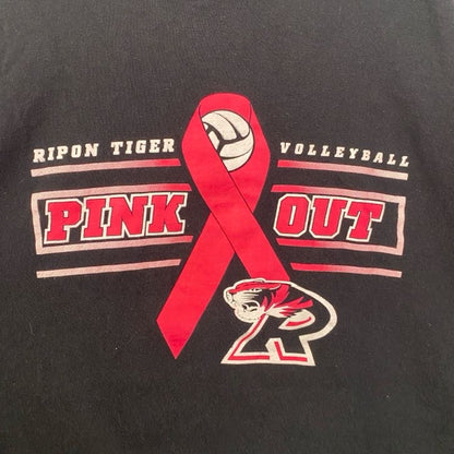 古着 used　GILDAN　ギルダン　半袖デザインプリントTシャツ　バレーボール　PINK OUT　Tiger　黒　XLサイズ