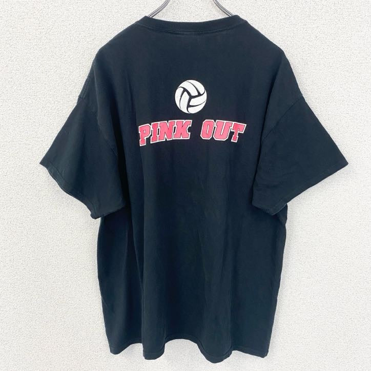 古着 used　GILDAN　ギルダン　半袖デザインプリントTシャツ　バレーボール　PINK OUT　Tiger　黒　XLサイズ