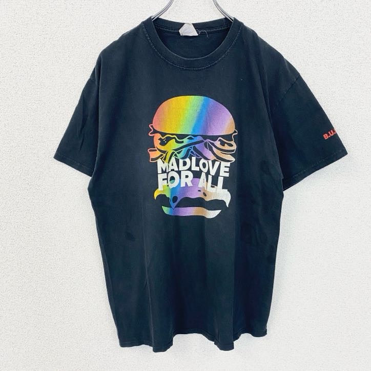 古着 used　PORT&COMPANY　半袖デザインプリントTシャツ　ハンバーガー　Red Robin　黒　ブラック　Lサイズ