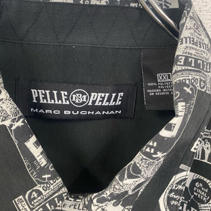 古着 used　PELLE PELLE　長袖プリント柄シャツ　総柄　黒　ブラック　レトロデザイン　XXLサイズ